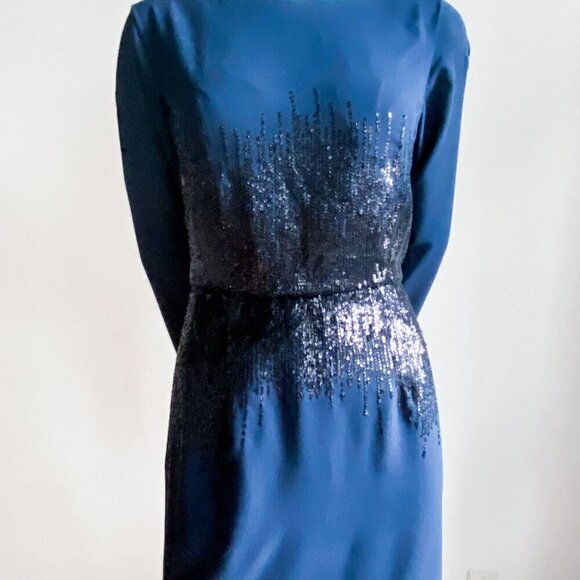 Pronovias Navy Blue Sequin Detail LOng Sleeve Formal Gown 8 - Picture 4 of 7